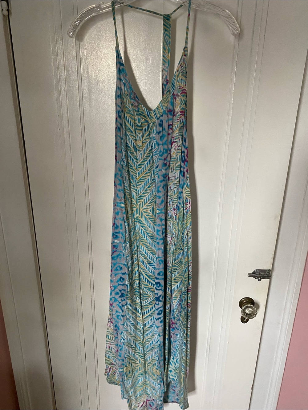 Roxy Blue and Green Leaf-Print Maxi Dress
